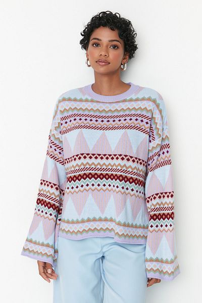 Trendyol Collection Többszínű, széles, testes nyakú kötött pulóver TWOAW21KZ0941