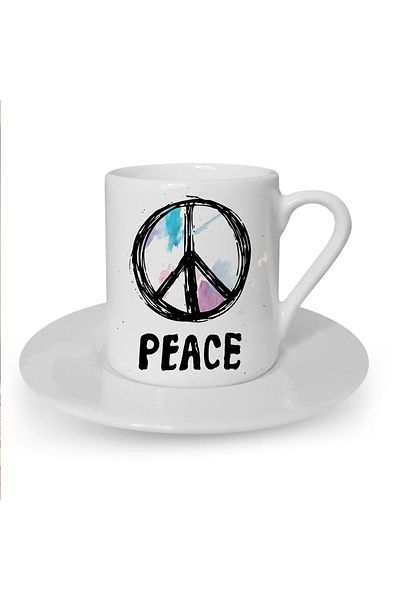 Kumbara Hediyelik Peace Printed White Turkish Coffee Cup