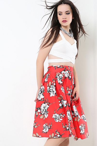 AVORWE Floral Printed Midi Skirt