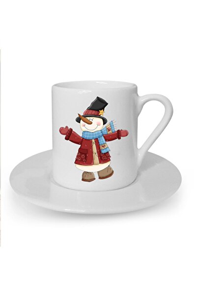 Kumbara Hediyelik كوب قهوة تركي أبيض بطابع عيد الميلاد - مطبوع عليه رأس السنة