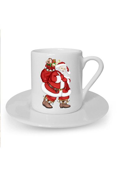 Kumbara Hediyelik Christmas Themed White Turkish Coffee Cup - New Year Printed