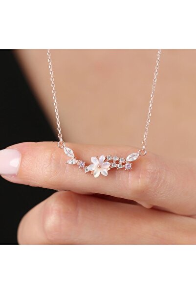 Mavili Gümüş Manolya Çiçeği Markiz Salkımı Flowers Gümüş Kolye