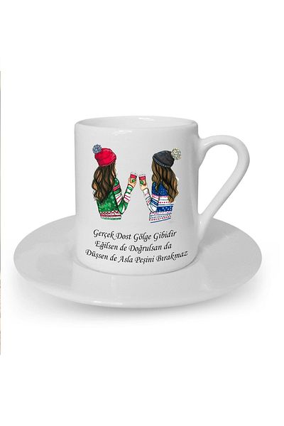 Kumbara Hediyelik Real Dost Printed White Turkish Coffee Cup