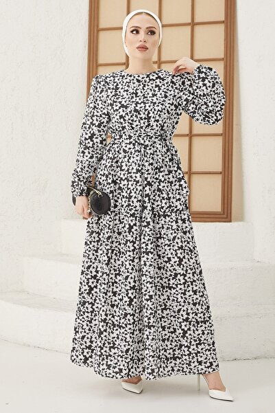 InStyle Leniva Floral Belted Dress - Black