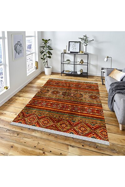 DECOSER HALI Kilim Yıkanabilir Renkli Etnik Desen Kaymaz Taban Salon Koridor ...
