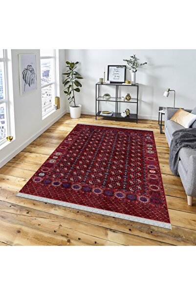 DECOSER HALI Kilim Yıkanabilir Bordo Etnik Desen Kaymaz Taban Salon Koridor M...