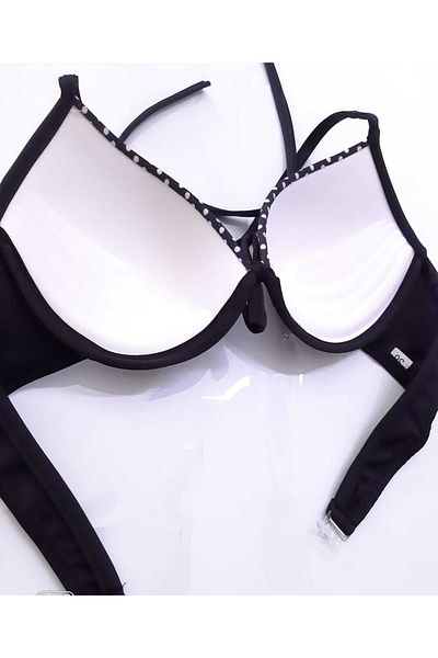YILMAZLAR GYM Μαύρο πουά Lycra Bikini - Σετ με προστατευτικά σερβιέτες