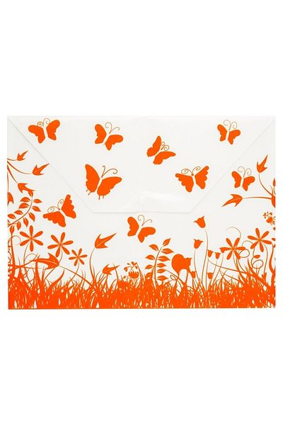 Bigpoint A4 Orange Butterfly Patterned 12-Pack Bag with Snap Fasteners
