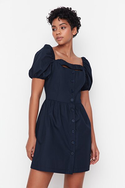 Trendyol Collection Sötétkék galléros részletes szövött ruha TWOSS22EL00753