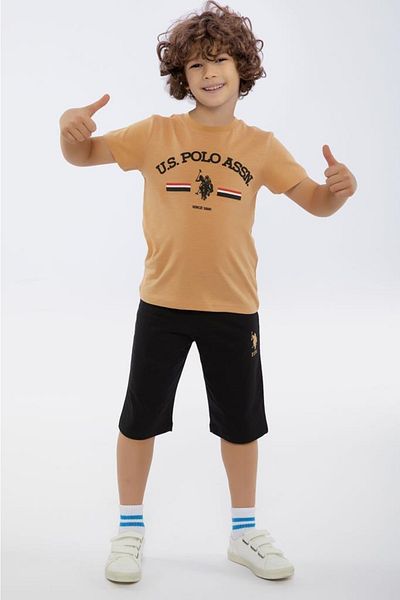 U.S. Polo Assn. Base. Polo Assnu.s. Polo Assn Camel Boys Crew Neck Bermuda Suit