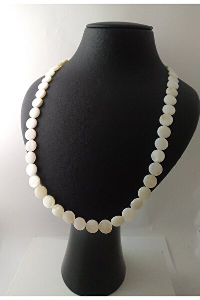 BalıkHediyelik Beyaz Sedef Taşı Kolye Doğaltaş Kolye 8 mm