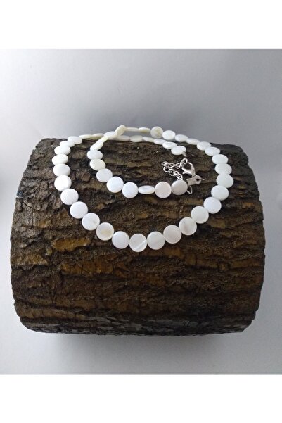 BalıkHediyelik Beyaz Sedef Taşı Kolye Doğaltaş Kolye 8 mm