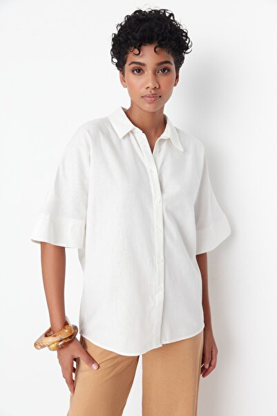 Trendyol Collection Cămașă albă cu mânecă scurtă TWOSS22GO00106