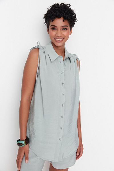 Trendyol Collection Miętowa koszula bez rękawów TWOSS22GO00104