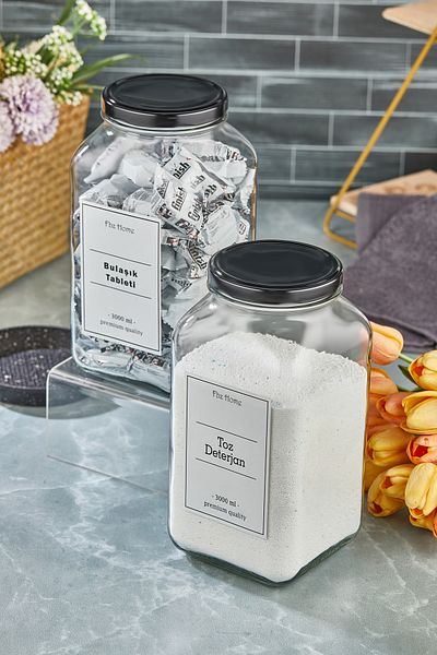 FBZhome 2 Powder Detergent - Dish Tablet Set 3000 ml Glass Jar