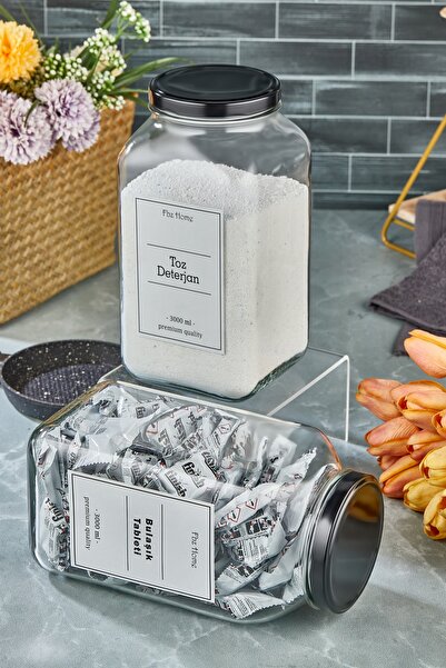 FBZhome 2'li Toz Deterjan - Bulaşık Tableti Set 3000 ml Cam Kavanoz