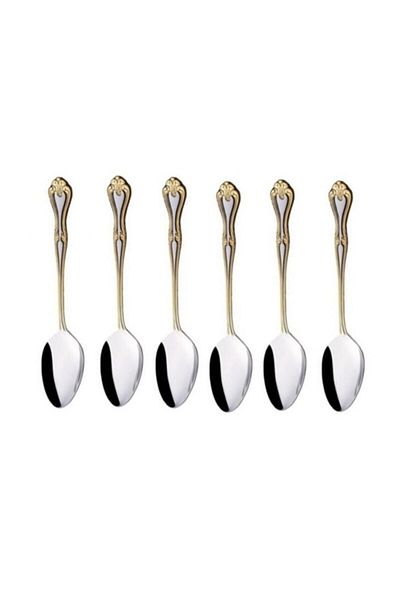 Nehir Lalezar Gold Plated Dessert Spoons 12 Pieces