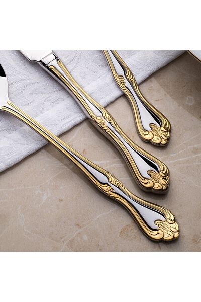 Nehir Lalezar Gold Plated Dessert Spoons 12 Pieces