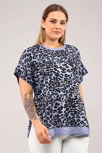 Seamoda Tricou cu mânecă scurtă cu modele leopard Fat Wash-albastru