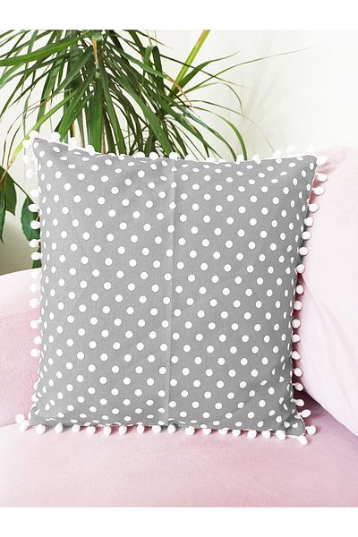 Zeren Home Husa de perna cu buline albe cu pompon 43x43cm