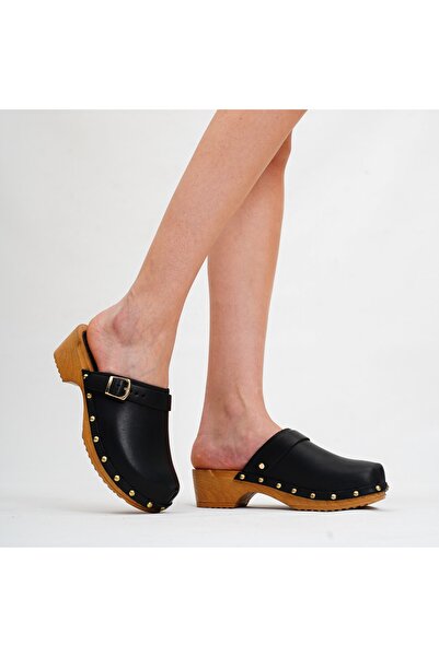 DaphneSandals شبشب نسائي من الجلد الطبيعي بكعب أسود - Tk02