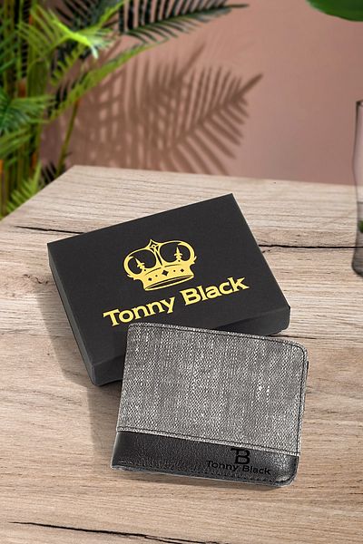 Tonny Black Original Men's Gray Leather Wallet 10 Cards 3 ID 2 Paper Money Compartments Tbdc00012-02