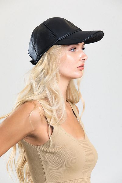 fubileather Унисекс шапка с регулируема бейзболна шапка от естествена кожа
