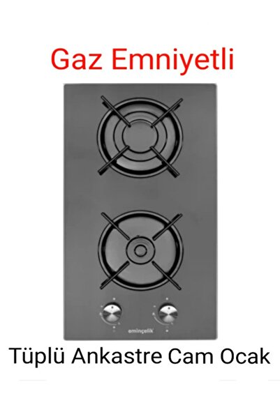 Eminçelik Karavana Tekneye Ev&ofislerde Kullanıma Uygun Tüplü Ankastre Domino Siyah Cam Ocak