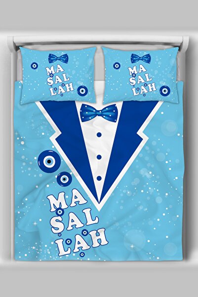 morkeci Sünnet Yatak Örtüsü Papyon Yaka Çift Kişilik