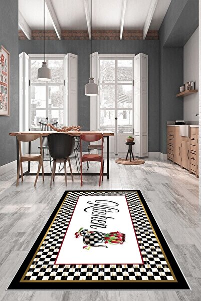 on the clouds Siyah Eskitme Dama Ve Kitchen Yıkanabilir Kaymaz Taban Leke Tut...