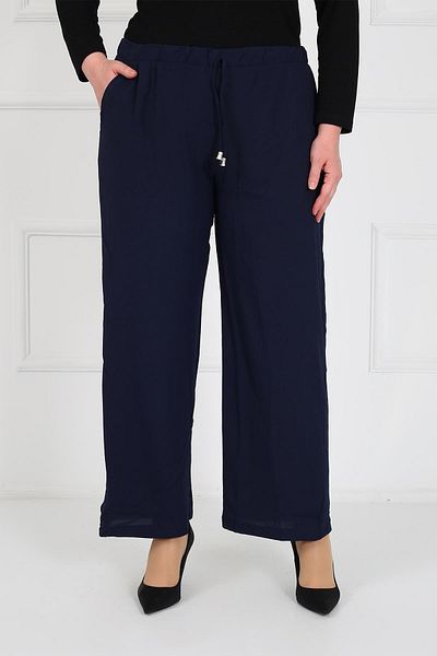 By Alba Collection Women's Navy Blue Ayrobin Elastic Waist Pocket Detail Trousers