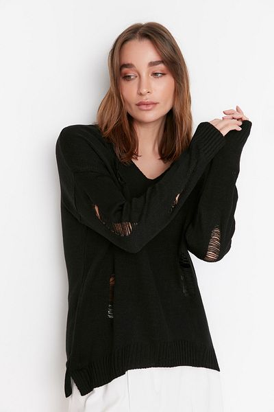 Trendyol Collection Pulover Negru Fluent Tricotaj TWOAW20FV0033