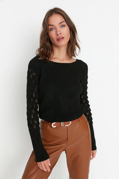 Trendyol Collection Black Textured Crew Neck Knitwear Sweater TWOAW20KZ0130