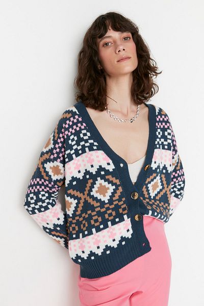 Trendyol Collection Modrý svetr z úpletu s vlastním vzorem TWOAW22HI0329