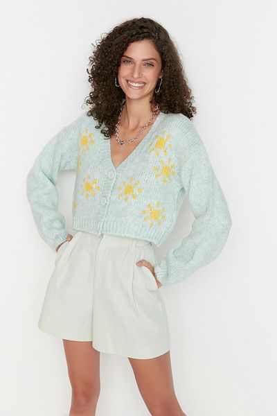 Trendyol Collection Mint Soft Textured Patterned Knitwear Cardigan TWOAW22HI0026