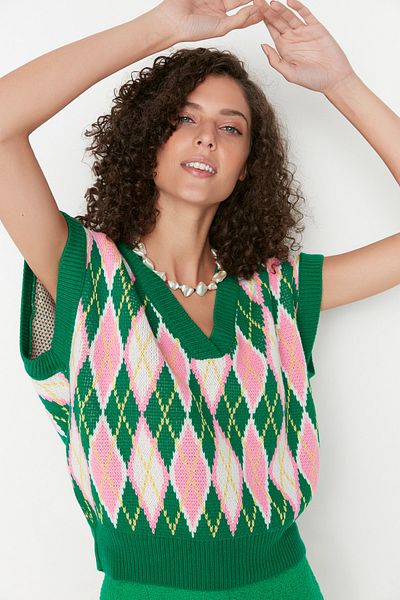 Trendyol Collection Strickweste - Grün - Oversized