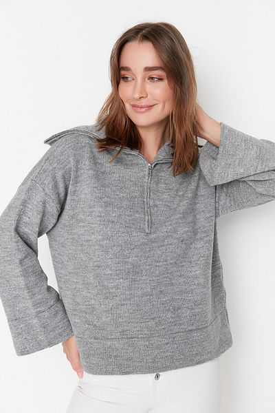 Trendyol Collection Gray Wide Fit Soft Textured Basic Knitwear Sweater TWOAW23KZ00236