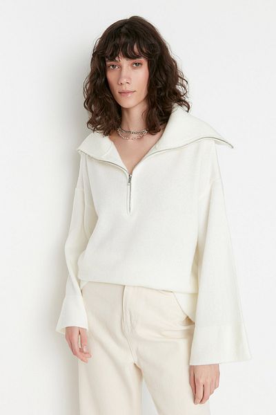 Trendyol Collection Weich strukturierter Strickpullover mit Reißverschluss und breiter Passform – TWOAW23KZ00236