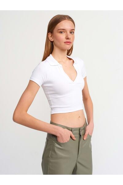 Dilvin 3775 Tricou cu gât polo-alb