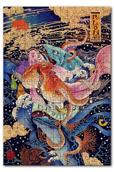Cakapuzzle Ahtapot Ve Deniz Canlıları Illüstrasyon 255 Parça Puzzle Yapboz Md...