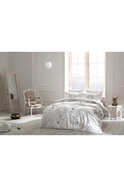 Taç Taç Çift Kişilik Glow Parlayan Saten Nevresim Takımı Ruby Gri