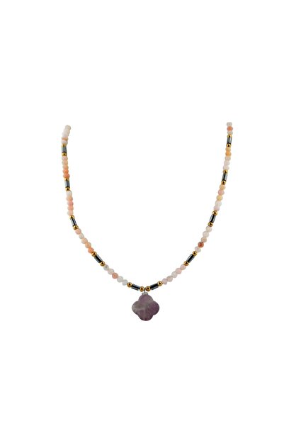 Deniz Doğal Taş Sertifikalı Yonca Şekilli Güneş Taşı, Pembe Opal, Hematit, Am...