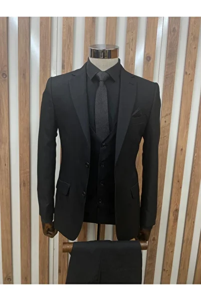 HÜRMEN Black Dobby Vest Suit