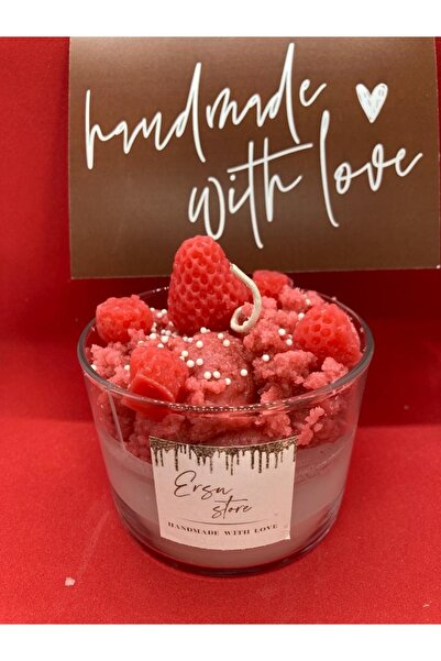 ersustore El Yapımı Candles Strawberry Cupcake Çilekli Mum Aromaterapi Kokulu...
