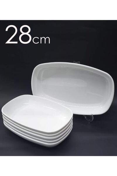 abnturk 12 Adet Beyaz Melamin Kayık Tabak 28x18cm Büyükboy Salata Tabağı Günl...
