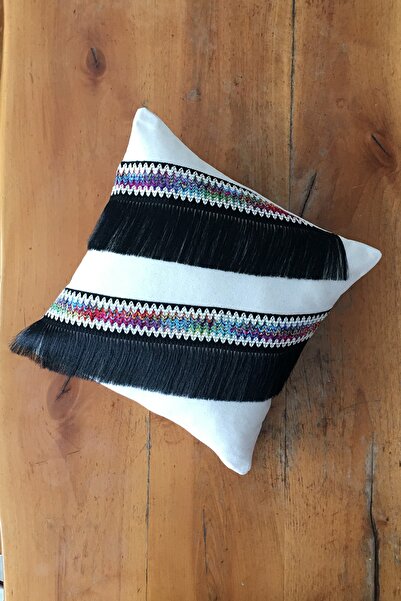 Vera Декоративна кольорова оббивка з чорними бахромами, кремовий чохол для подушки 45x45 см, чохол для диванної подушки