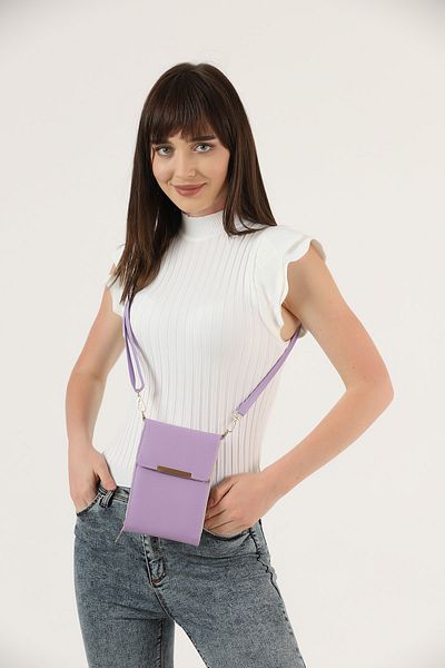 GÜLÇEM butik Women's Lilac Leather Strap Wallet and Crossbody Bag