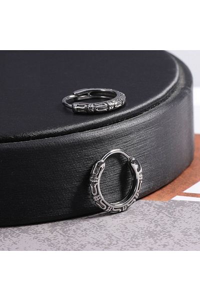 northstarshop Tribal Embroidered Aztec Patterned Hoop Snap 316l Steel Men's Earrings (pair)