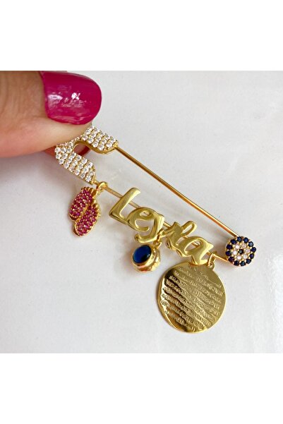 simurg jewellery Hediyelik Nazarlı Dualı İsimli Kız Bebek İğnesi