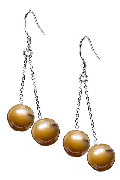 Tesbih Atölyesi Certified Natural Brown Agate Stone Silver Earrings
